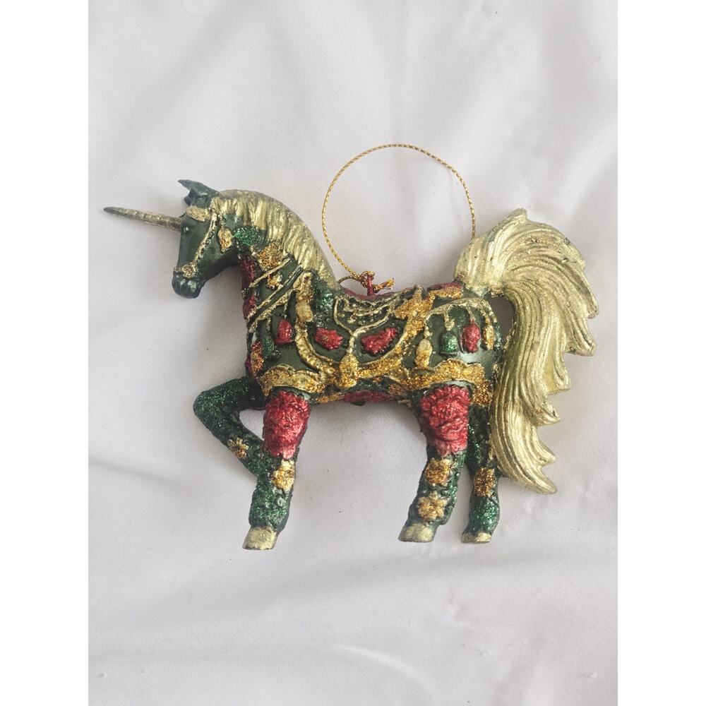 Vtg 90's Unicorn Ornament Green Gold Old Christmas Decor Fantasy Magical